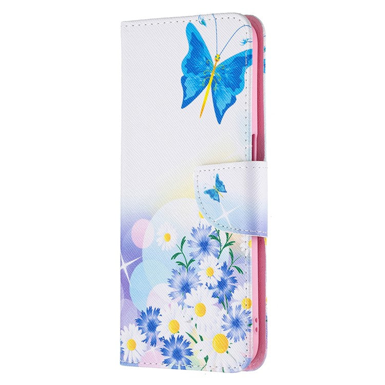 Wallet Stand Design Folio Flip Pattern Printing Magnetic Leather Case for Realme 8 5G/V13 5G/Narzo 30 5G - Blue Butterflies and Flowers