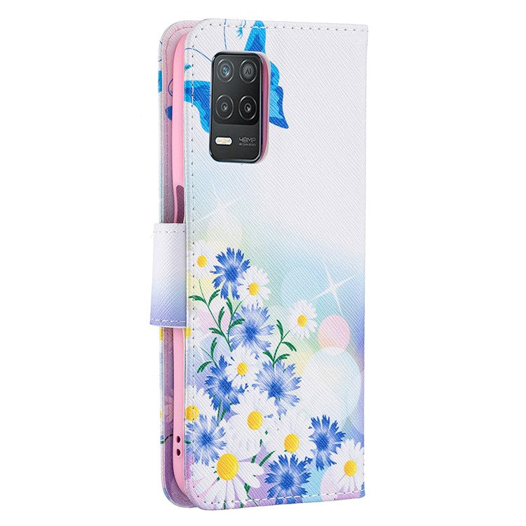 Wallet Stand Design Folio Flip Pattern Printing Magnetic Leather Case for Realme 8 5G/V13 5G/Narzo 30 5G - Blue Butterflies and Flowers