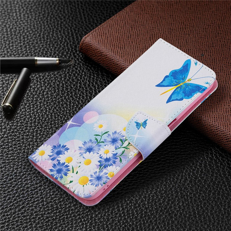 Wallet Stand Design Folio Flip Pattern Printing Magnetic Leather Case for Realme 8 5G/V13 5G/Narzo 30 5G - Blue Butterflies and Flowers