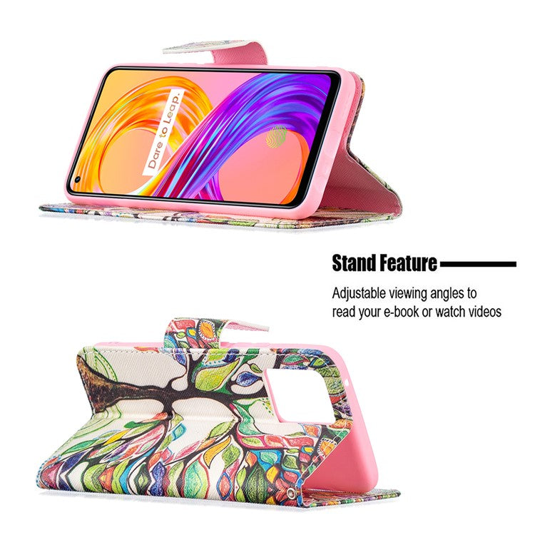 Wallet Design Anti-Drop Pattern Printing Magnetic Leather Stand Case for Realme 8/8 Pro - Life Tree