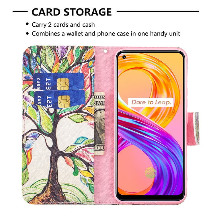 Wallet Design Anti-Drop Pattern Printing Magnetic Leather Stand Case for Realme 8/8 Pro - Life Tree