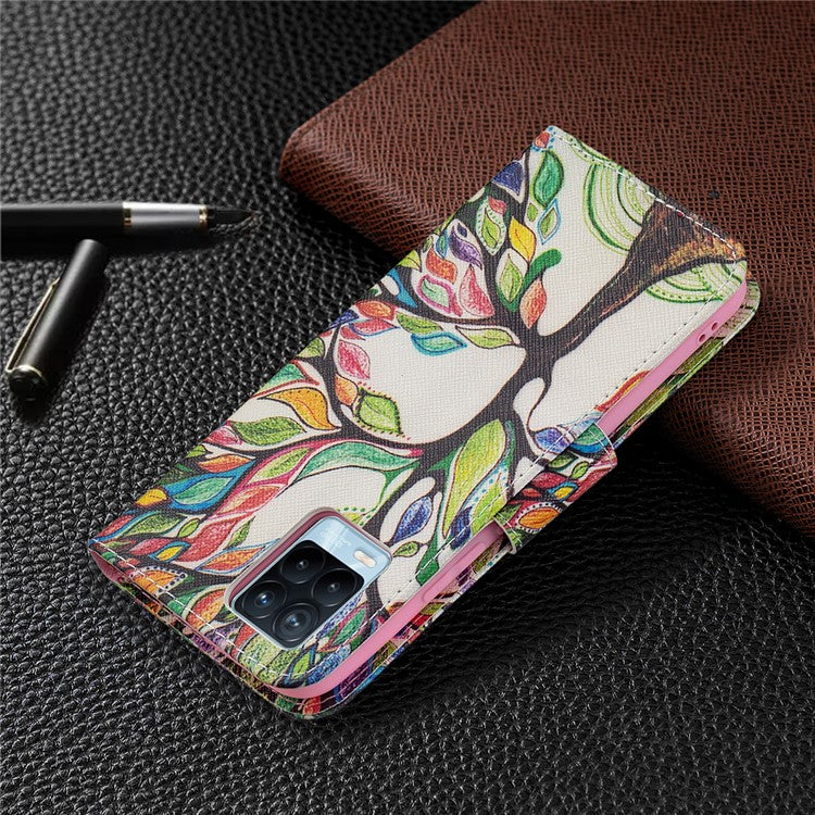 Wallet Design Anti-Drop Pattern Printing Magnetic Leather Stand Case for Realme 8/8 Pro - Life Tree