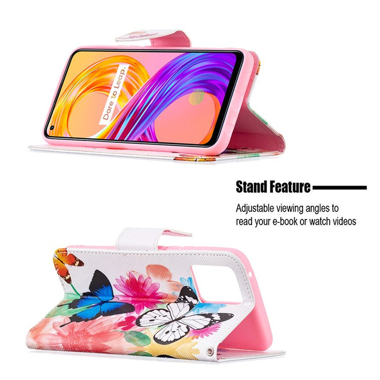 Wallet Design Anti-Drop Pattern Printing Magnetic Leather Stand Case for Realme 8/8 Pro - Vivid Butterflies
