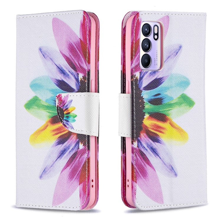 Pattern Printing Drop-Resistant Magnetic Leather Wallet Case with Stand for Oppo Reno6 5G - Sunflowers