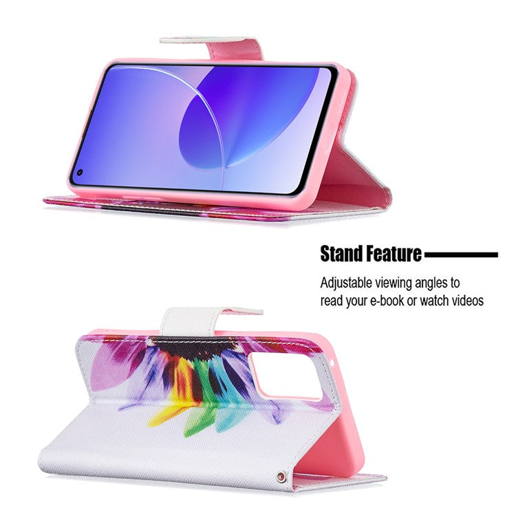 Pattern Printing Drop-Resistant Magnetic Leather Wallet Case with Stand for Oppo Reno6 5G - Sunflowers