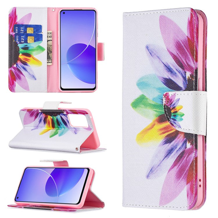 Pattern Printing Drop-Resistant Magnetic Leather Wallet Case with Stand for Oppo Reno6 5G - Sunflowers