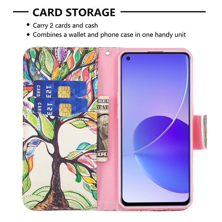Pattern Printing Drop-Resistant Magnetic Leather Wallet Case with Stand for Oppo Reno6 5G - Life Tree