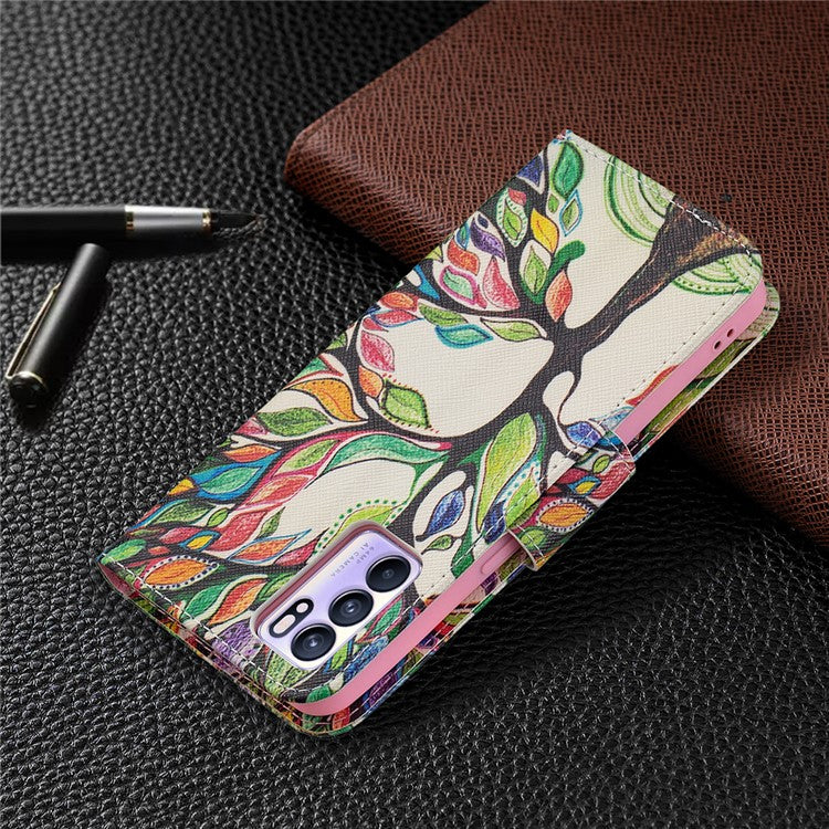 Pattern Printing Drop-Resistant Magnetic Leather Wallet Case with Stand for Oppo Reno6 5G - Life Tree