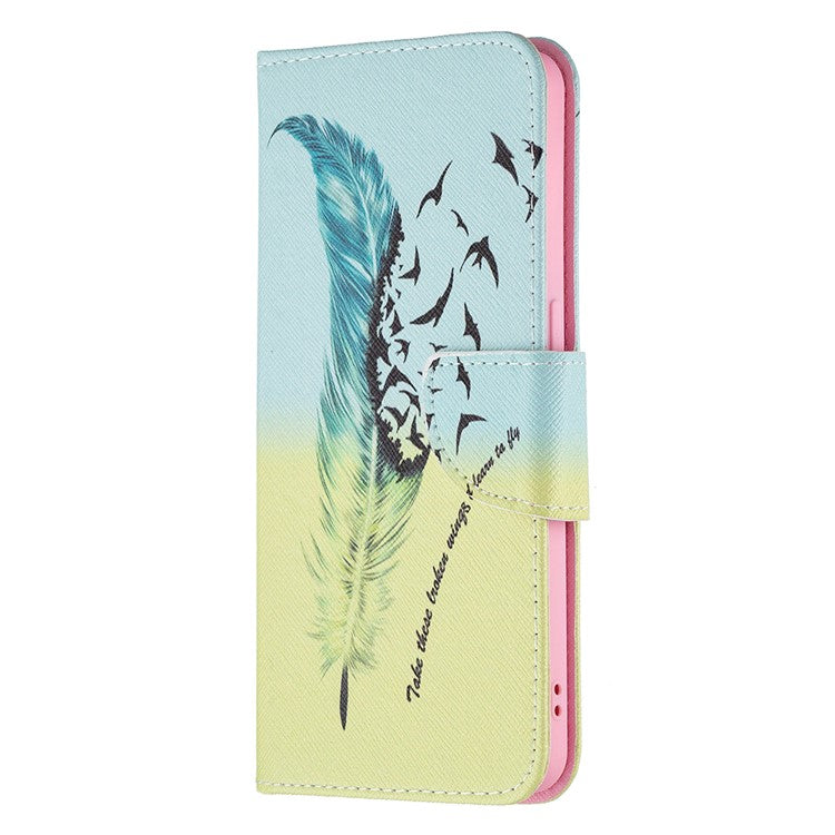 Pattern Printing Drop-Resistant Magnetic Leather Wallet Case with Stand for Oppo Reno6 5G - Feather/Bird Pattern