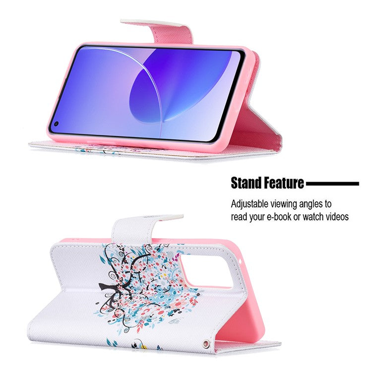 Pattern Printing Drop-Resistant Magnetic Leather Wallet Case with Stand for Oppo Reno6 5G - Flower Tree