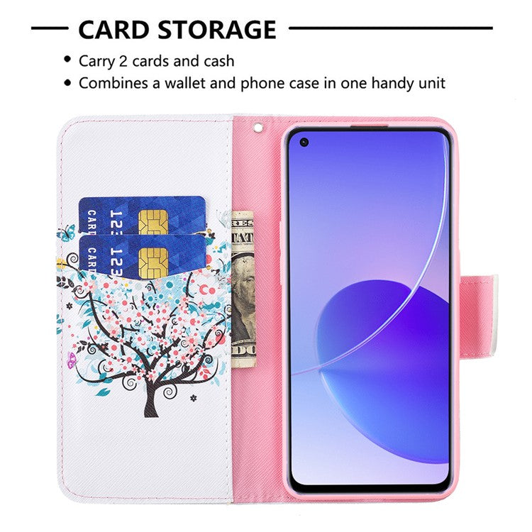 Pattern Printing Drop-Resistant Magnetic Leather Wallet Case with Stand for Oppo Reno6 5G - Flower Tree