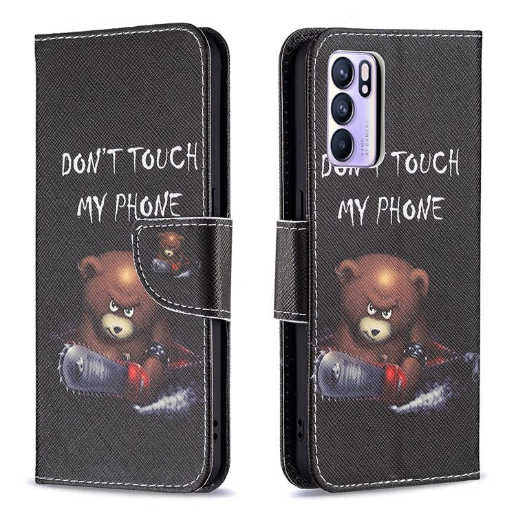 Pattern Printing Drop-Resistant Magnetic Leather Wallet Case with Stand for Oppo Reno6 5G - Bear