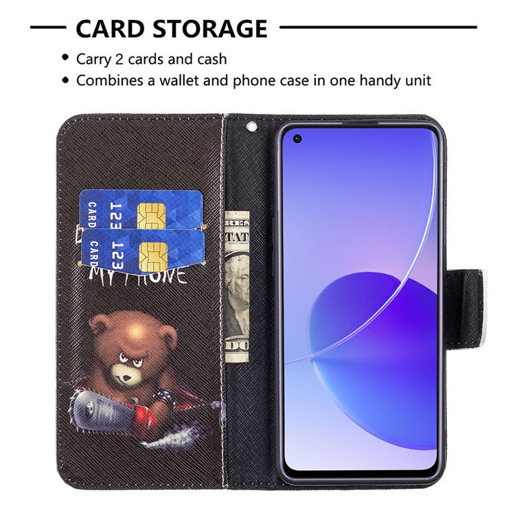 Pattern Printing Drop-Resistant Magnetic Leather Wallet Case with Stand for Oppo Reno6 5G - Bear