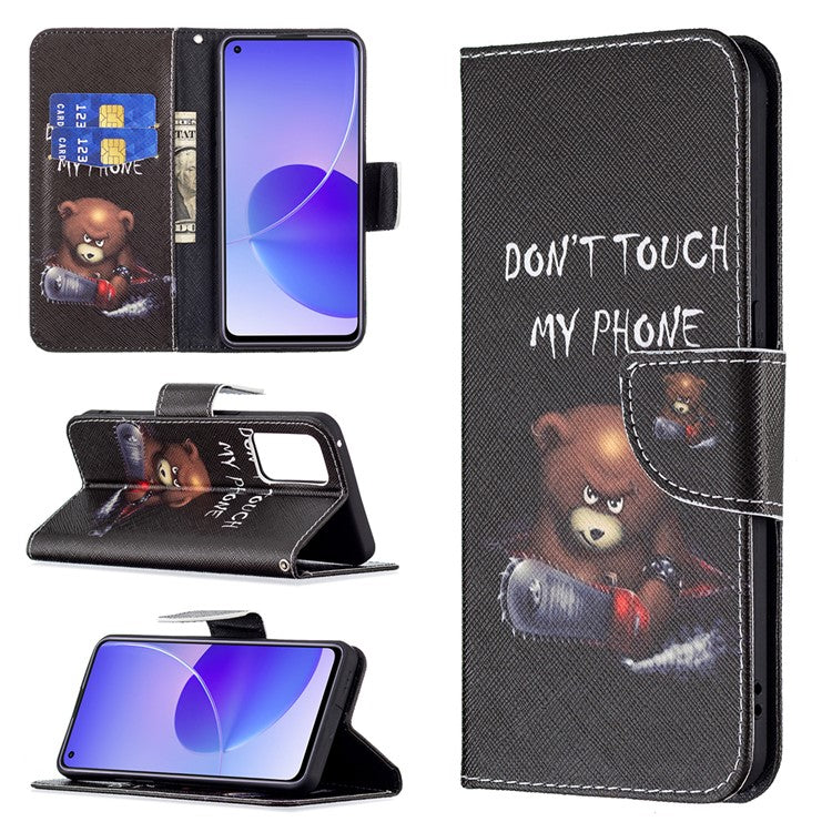 Pattern Printing Drop-Resistant Magnetic Leather Wallet Case with Stand for Oppo Reno6 5G - Bear