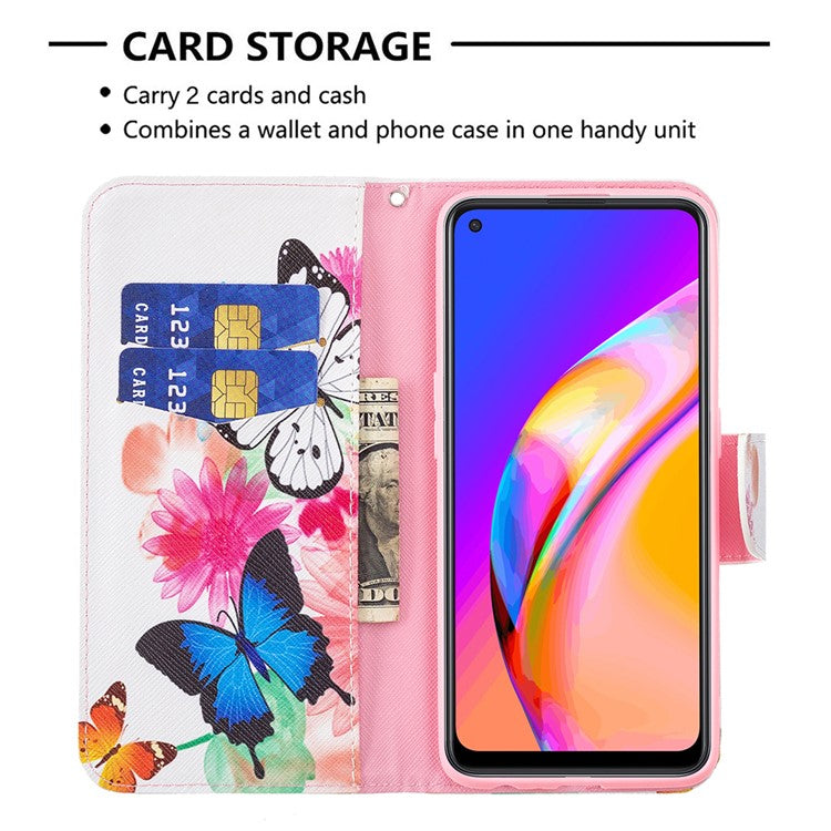 Magnetic Closure Wallet Pattern Printing Leather Stand Case for Oppo A94 5G/F19 Pro+ 5G/Reno5 Z 5G - Vivid Butterflies