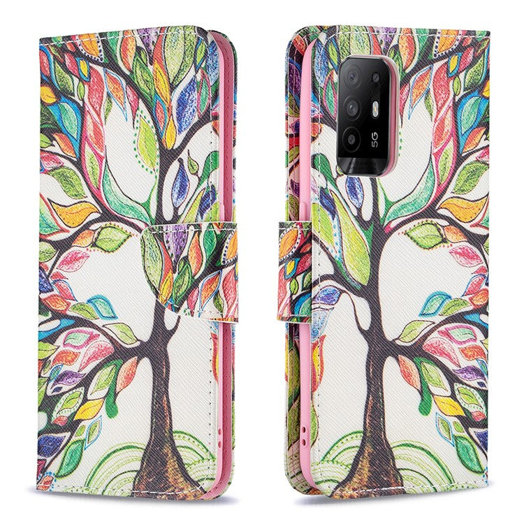 Magnetic Closure Wallet Pattern Printing Leather Stand Case for Oppo A94 5G/F19 Pro+ 5G/Reno5 Z 5G - Life Tree