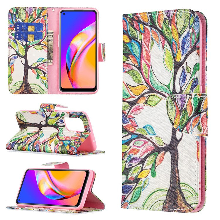 Magnetic Closure Wallet Pattern Printing Leather Stand Case for Oppo A94 5G/F19 Pro+ 5G/Reno5 Z 5G - Life Tree