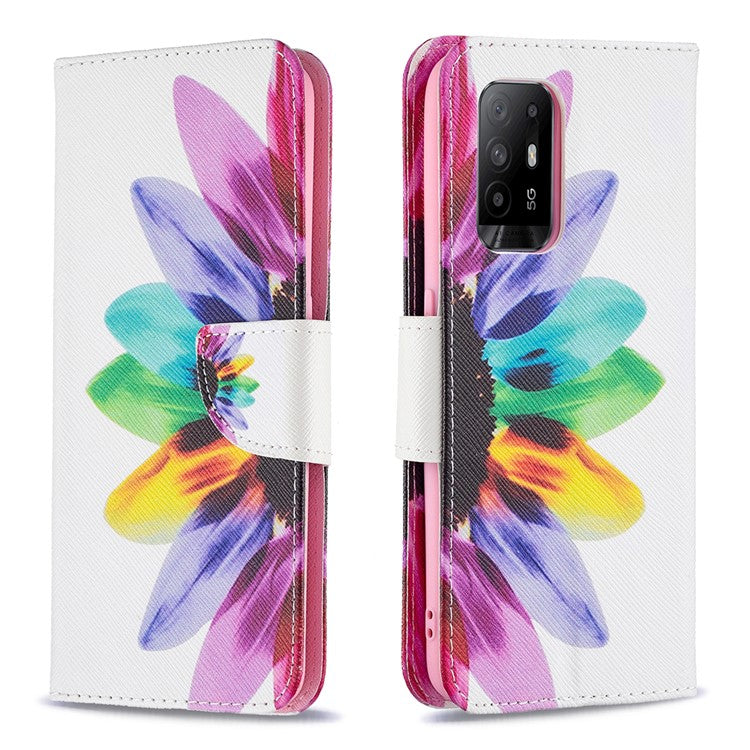 Magnetic Closure Wallet Pattern Printing Leather Stand Case for Oppo A94 5G/F19 Pro+ 5G/Reno5 Z 5G - Sunflower