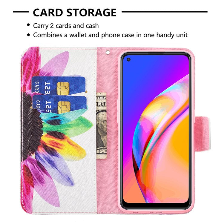 Magnetic Closure Wallet Pattern Printing Leather Stand Case for Oppo A94 5G/F19 Pro+ 5G/Reno5 Z 5G - Sunflower