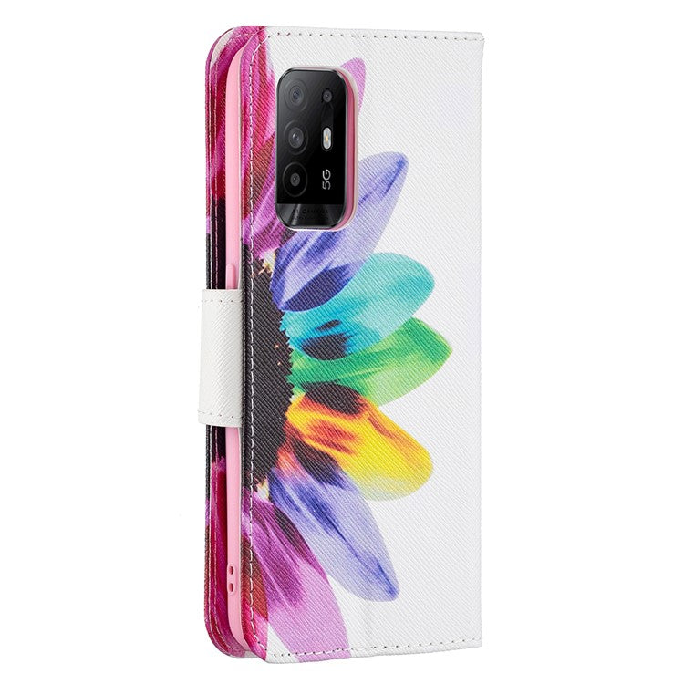 Magnetic Closure Wallet Pattern Printing Leather Stand Case for Oppo A94 5G/F19 Pro+ 5G/Reno5 Z 5G - Sunflower