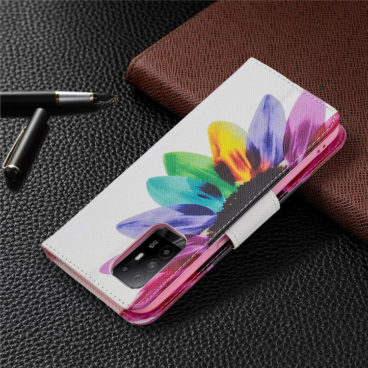 Magnetic Closure Wallet Pattern Printing Leather Stand Case for Oppo A94 5G/F19 Pro+ 5G/Reno5 Z 5G - Sunflower