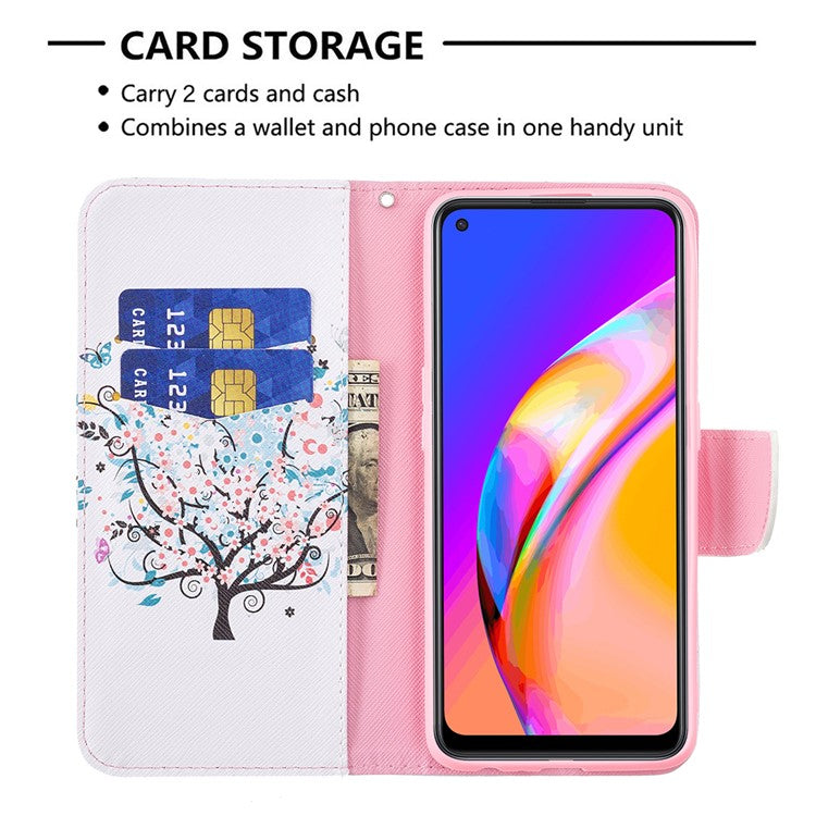Magnetic Closure Wallet Pattern Printing Leather Stand Case for Oppo A94 5G/F19 Pro+ 5G/Reno5 Z 5G - Flower Tree