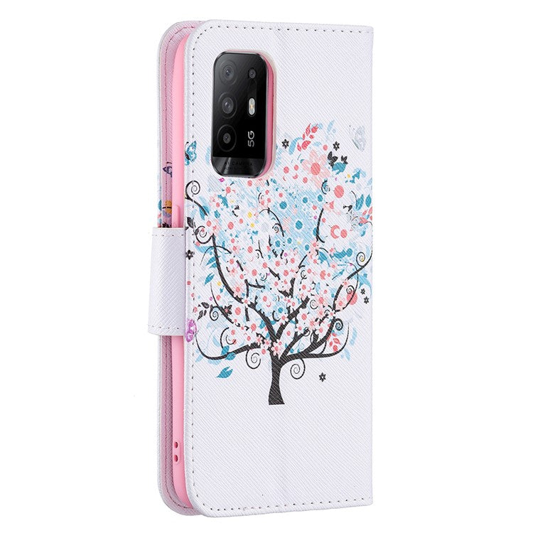 Magnetic Closure Wallet Pattern Printing Leather Stand Case for Oppo A94 5G/F19 Pro+ 5G/Reno5 Z 5G - Flower Tree