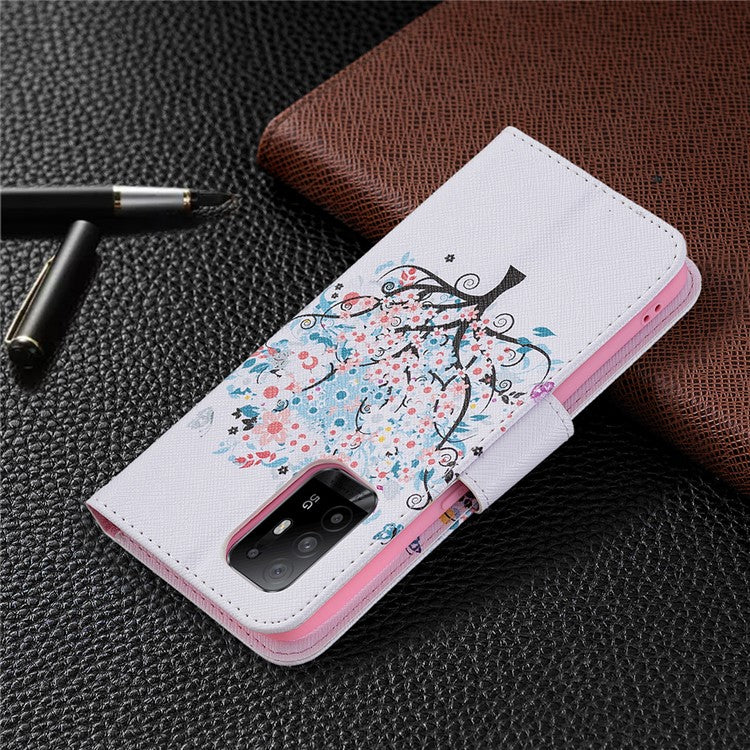 Magnetic Closure Wallet Pattern Printing Leather Stand Case for Oppo A94 5G/F19 Pro+ 5G/Reno5 Z 5G - Flower Tree