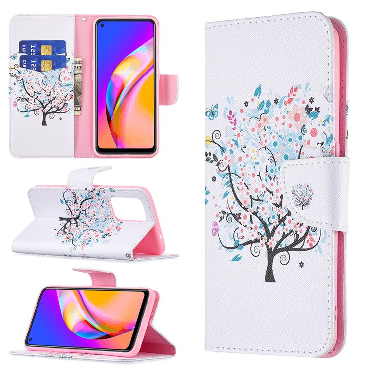Magnetic Closure Wallet Pattern Printing Leather Stand Case for Oppo A94 5G/F19 Pro+ 5G/Reno5 Z 5G - Flower Tree