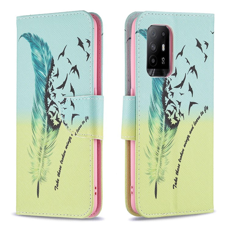 Magnetic Closure Wallet Pattern Printing Leather Stand Case for Oppo A94 5G/F19 Pro+ 5G/Reno5 Z 5G - Feather/Bird Pattern