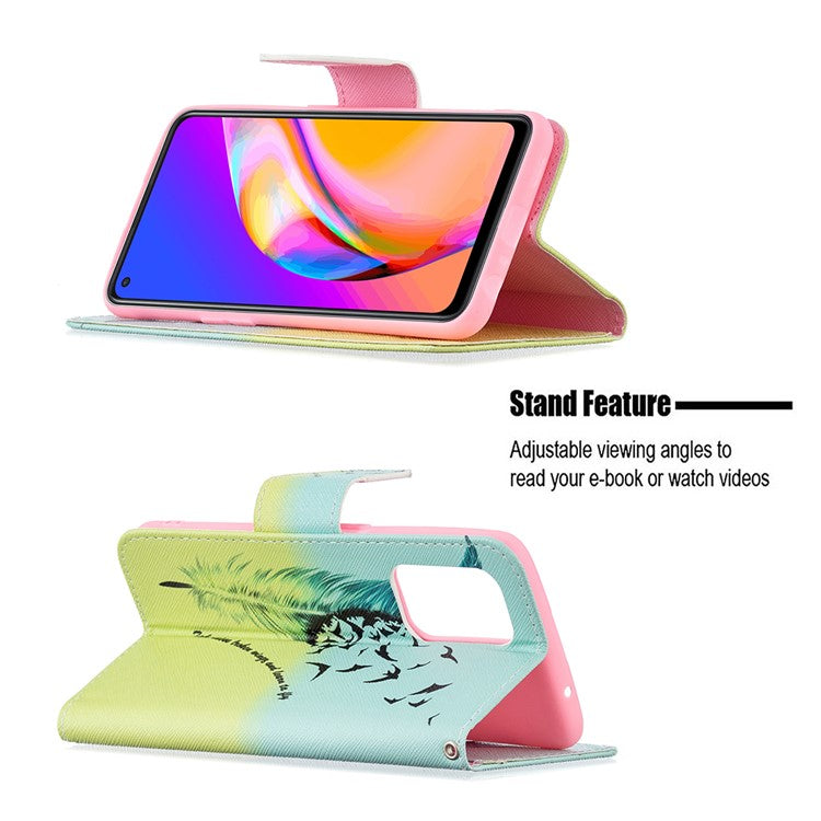Magnetic Closure Wallet Pattern Printing Leather Stand Case for Oppo A94 5G/F19 Pro+ 5G/Reno5 Z 5G - Feather/Bird Pattern