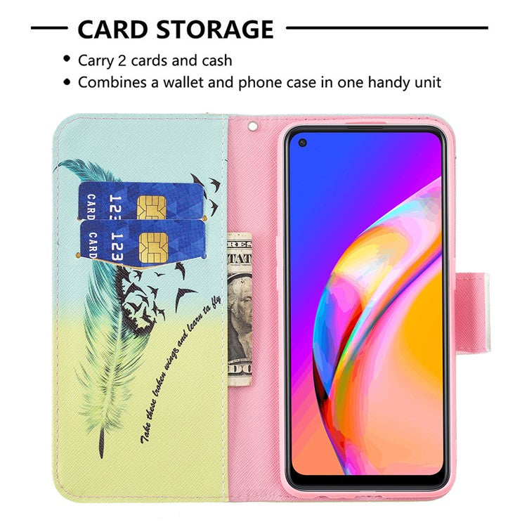 Magnetic Closure Wallet Pattern Printing Leather Stand Case for Oppo A94 5G/F19 Pro+ 5G/Reno5 Z 5G - Feather/Bird Pattern