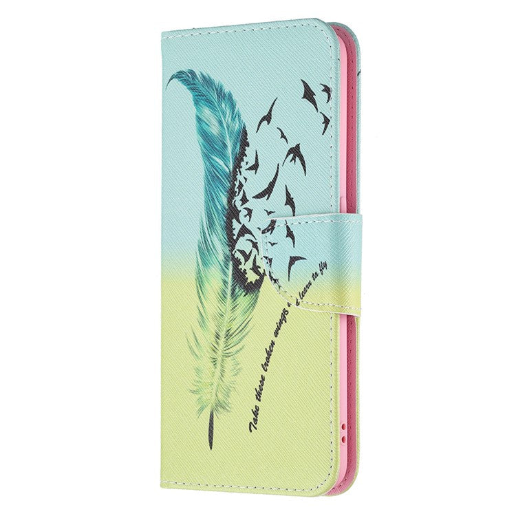 Magnetic Closure Wallet Pattern Printing Leather Stand Case for Oppo A94 5G/F19 Pro+ 5G/Reno5 Z 5G - Feather/Bird Pattern