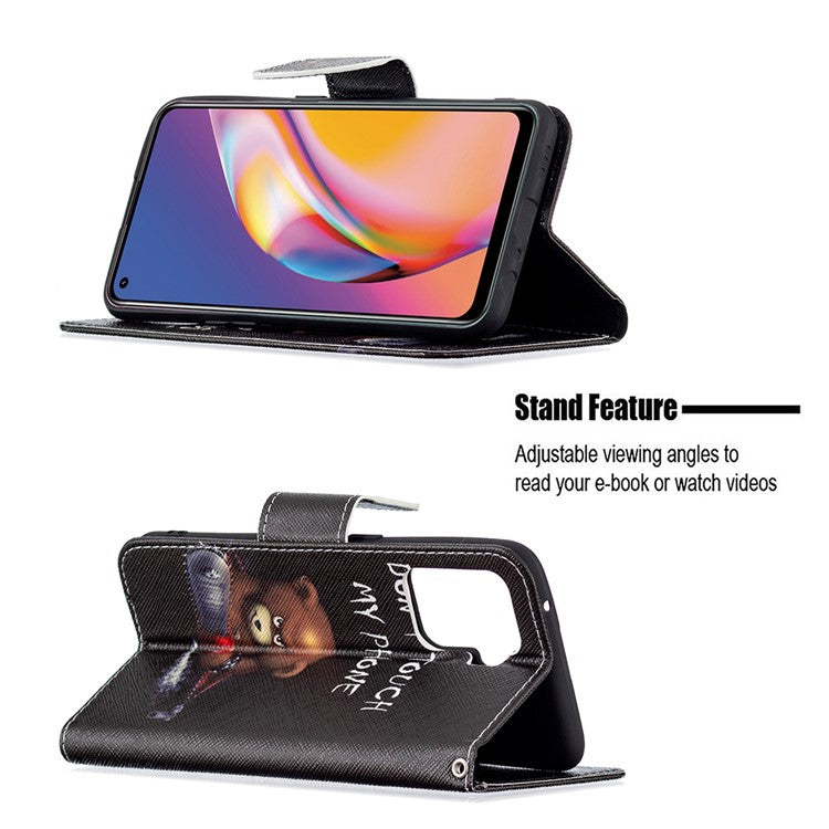 Pattern Printing Leather + Soft TPU Inner Case with Wallet Stand for Oppo A94/Reno5 F/F19 Pro - Bear