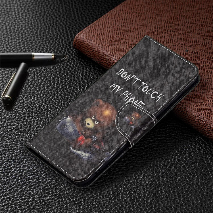 Pattern Printing Leather + Soft TPU Inner Case with Wallet Stand for Oppo A94/Reno5 F/F19 Pro - Bear