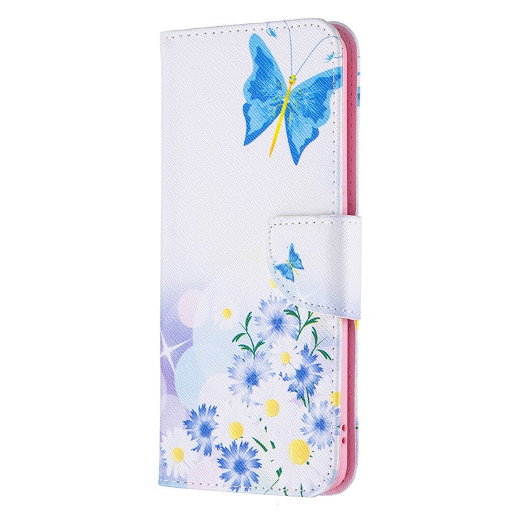 Pattern Printing Leather + Soft TPU Inner Case with Wallet Stand for Oppo A94/Reno5 F/F19 Pro - Blue Butterflies and Flowers