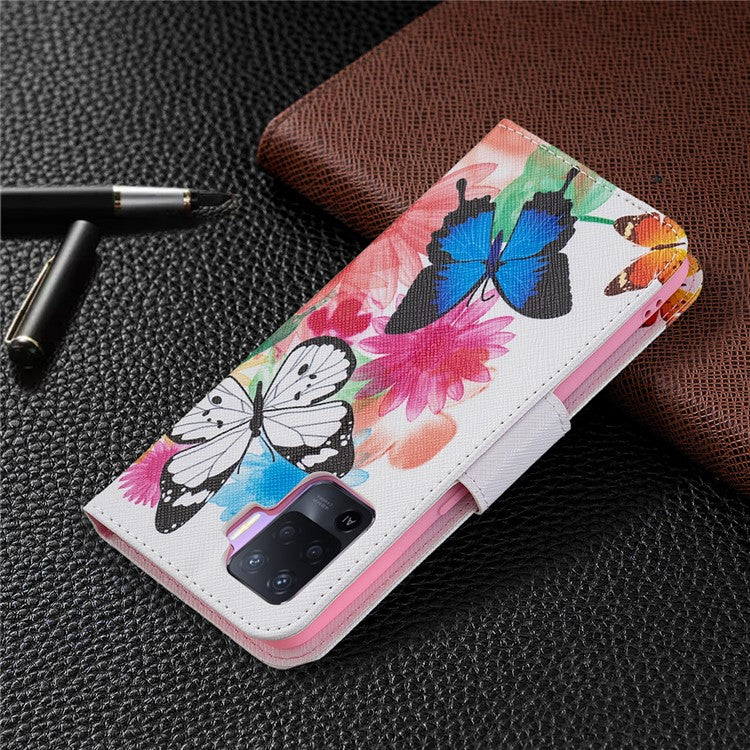Pattern Printing Leather + Soft TPU Inner Case with Wallet Stand for Oppo A94/Reno5 F/F19 Pro - Vivid Butterflies