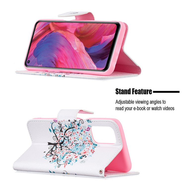Pattern Printing Good Hand -Hold Feeling Leather Wallet Stand Case for Oppo A74 5G/A93 5G/A54 5G - Flower Tree