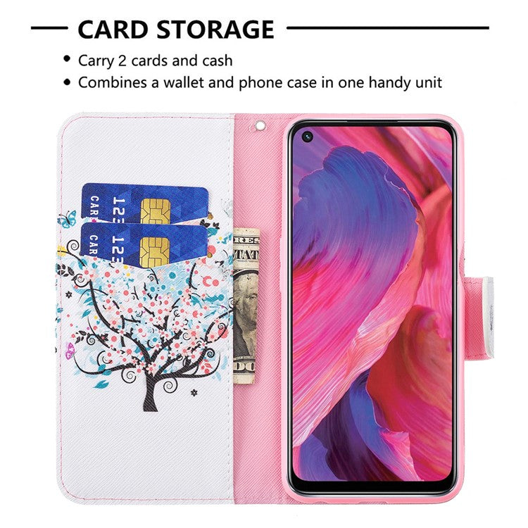 Pattern Printing Good Hand -Hold Feeling Leather Wallet Stand Case for Oppo A74 5G/A93 5G/A54 5G - Flower Tree