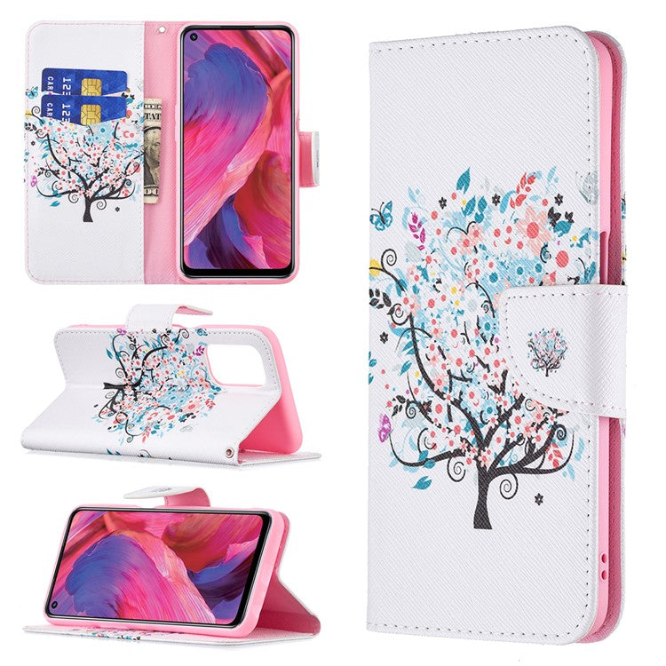 Pattern Printing Good Hand -Hold Feeling Leather Wallet Stand Case for Oppo A74 5G/A93 5G/A54 5G - Flower Tree