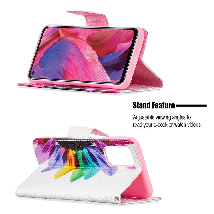 Pattern Printing Good Hand -Hold Feeling Leather Wallet Stand Case for Oppo A74 5G/A93 5G/A54 5G - Sunflower