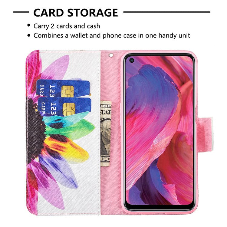 Pattern Printing Good Hand -Hold Feeling Leather Wallet Stand Case for Oppo A74 5G/A93 5G/A54 5G - Sunflower