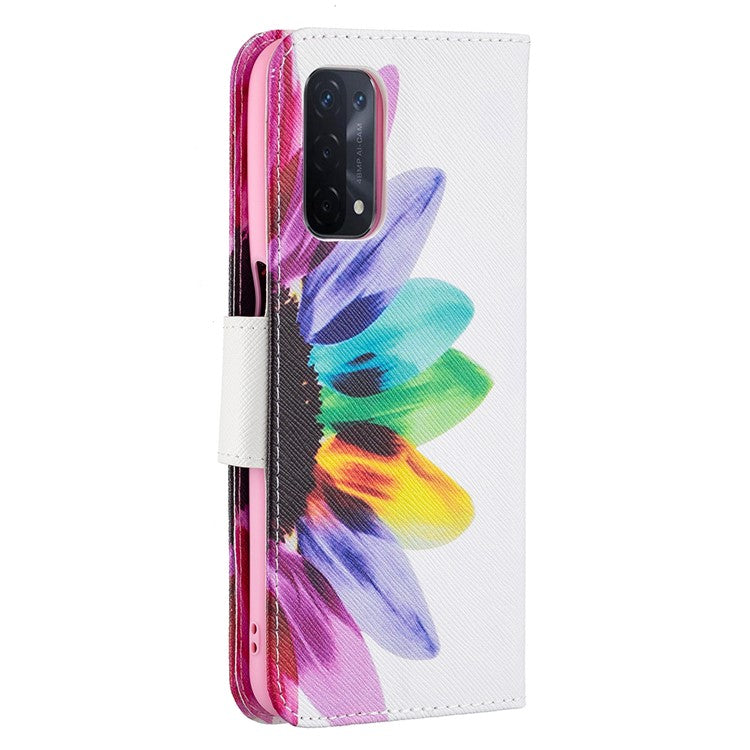 Pattern Printing Good Hand -Hold Feeling Leather Wallet Stand Case for Oppo A74 5G/A93 5G/A54 5G - Sunflower