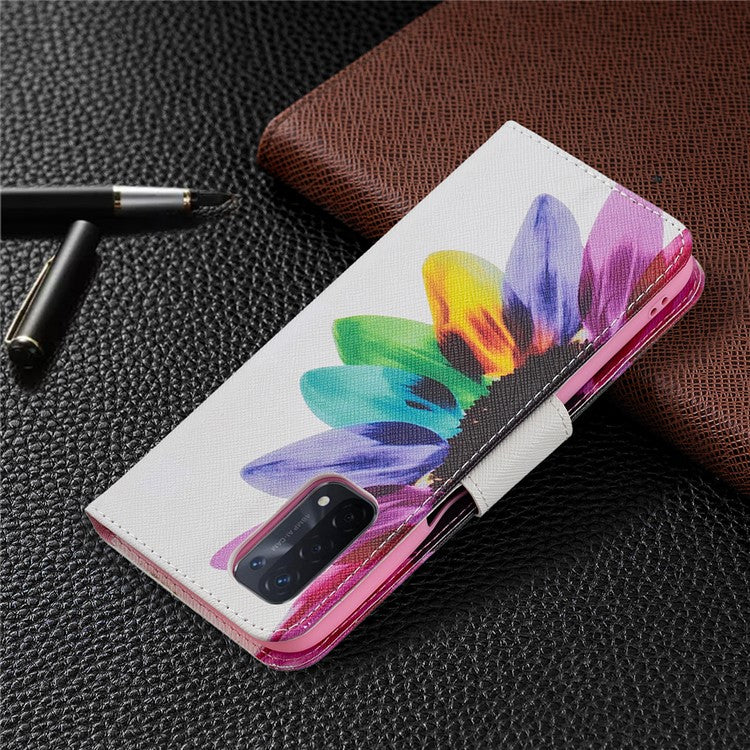 Pattern Printing Good Hand -Hold Feeling Leather Wallet Stand Case for Oppo A74 5G/A93 5G/A54 5G - Sunflower