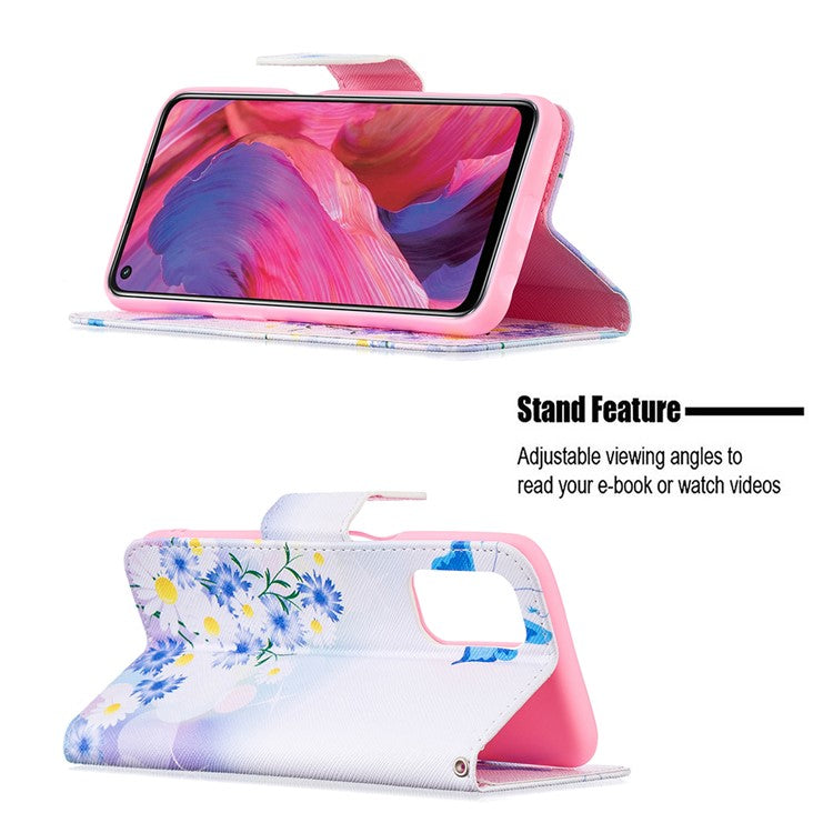 Pattern Printing Good Hand -Hold Feeling Leather Wallet Stand Case for Oppo A74 5G/A93 5G/A54 5G - Blue Butterflies and Flowers
