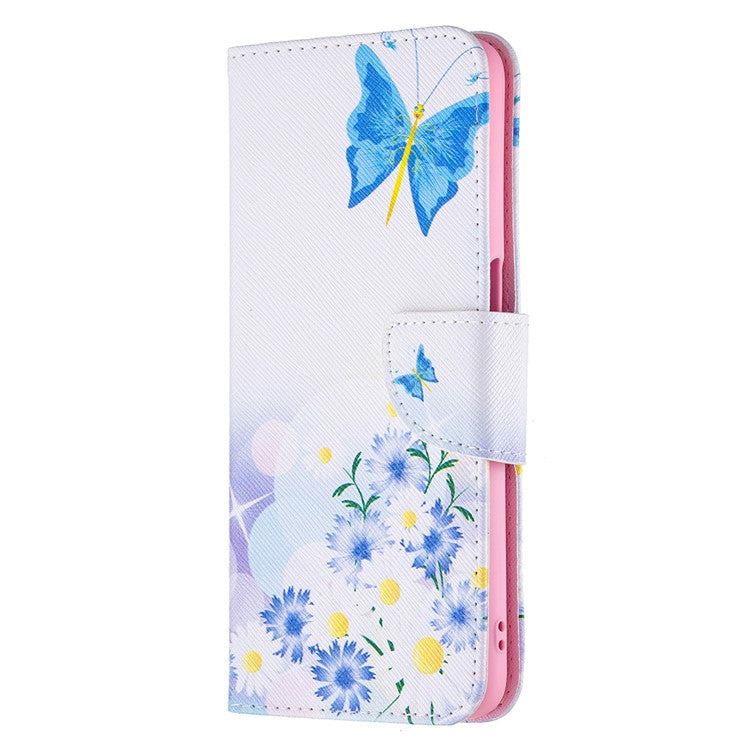 Pattern Printing Good Hand -Hold Feeling Leather Wallet Stand Case for Oppo A74 5G/A93 5G/A54 5G - Blue Butterflies and Flowers