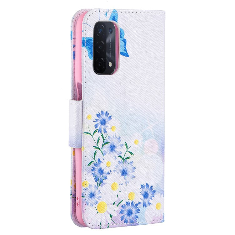 Pattern Printing Good Hand -Hold Feeling Leather Wallet Stand Case for Oppo A74 5G/A93 5G/A54 5G - Blue Butterflies and Flowers