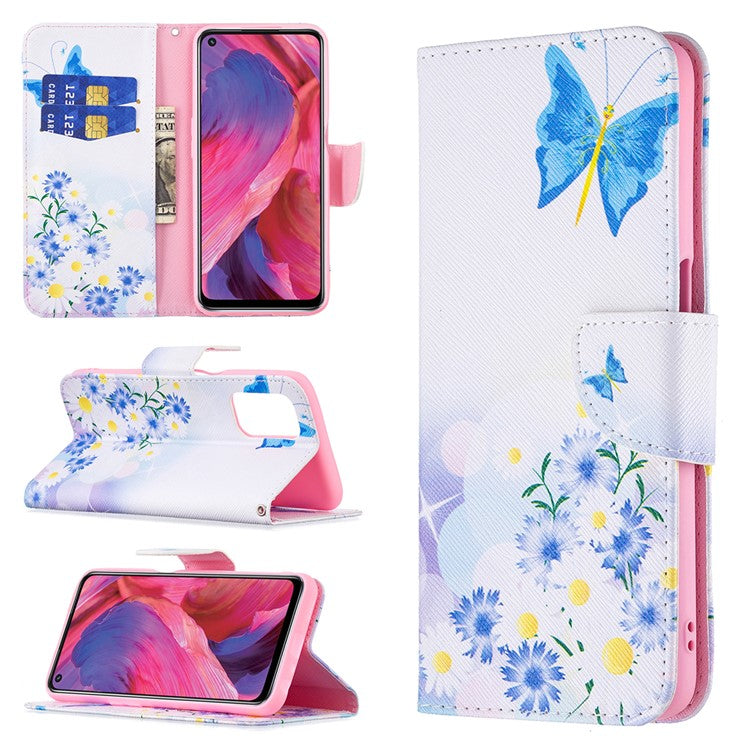 Pattern Printing Good Hand -Hold Feeling Leather Wallet Stand Case for Oppo A74 5G/A93 5G/A54 5G - Blue Butterflies and Flowers