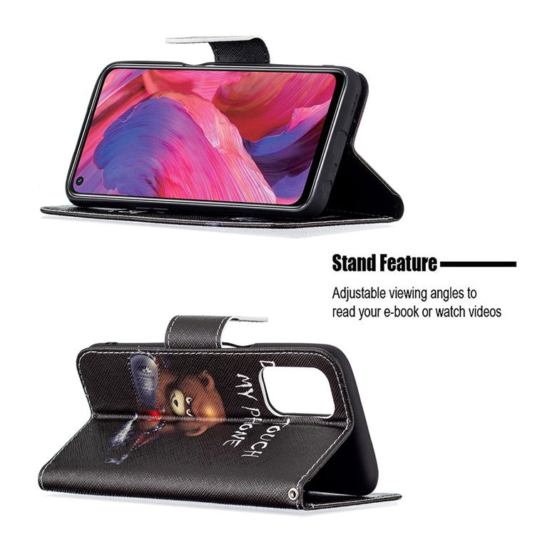 Pattern Printing Good Hand -Hold Feeling Leather Wallet Stand Case for Oppo A74 5G/A93 5G/A54 5G - Bear