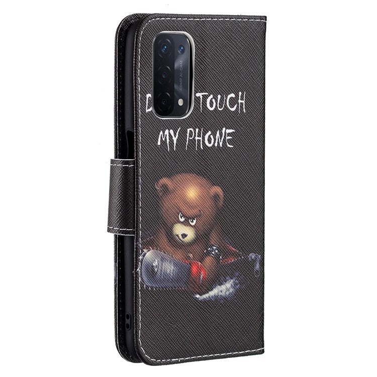 Pattern Printing Good Hand -Hold Feeling Leather Wallet Stand Case for Oppo A74 5G/A93 5G/A54 5G - Bear